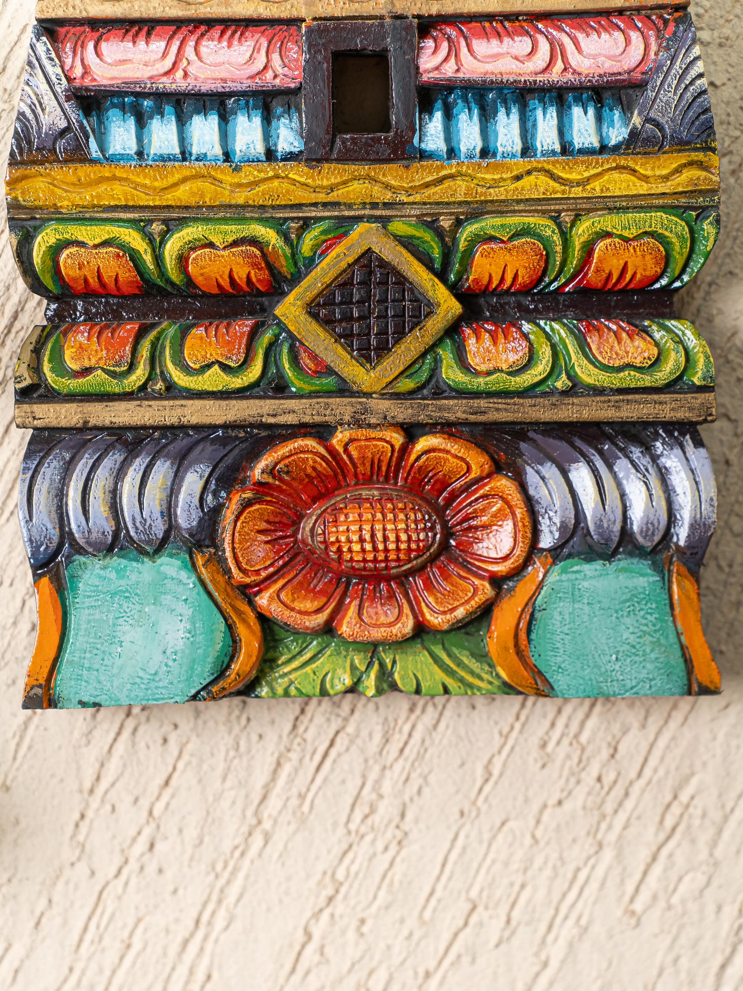 Wooden Carved - Kovil Gopuram Wall Hanging - 15 inch - WL5268