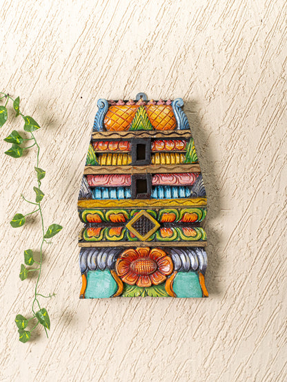 Wooden Carved - Kovil Gopuram Wall Hanging - 15 inch - WL5268