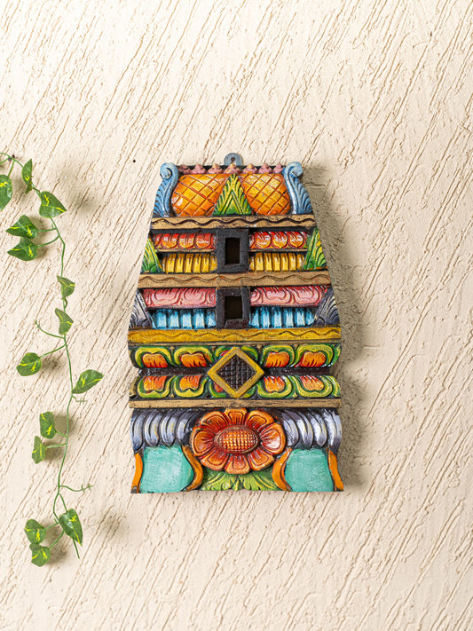 Wooden Carved - Kovil Gopuram Wall Hanging - 15 inch - WL5268