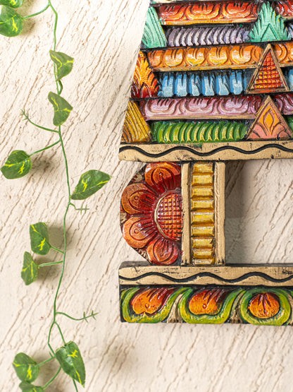 Wooden Carved - Kovil Gopuram Wall Hanging - 15 inch - WL5269
