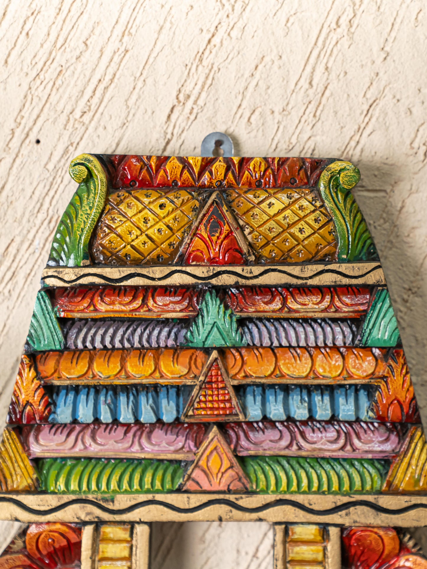 Wooden Carved - Kovil Gopuram Wall Hanging - 15 inch - WL5269