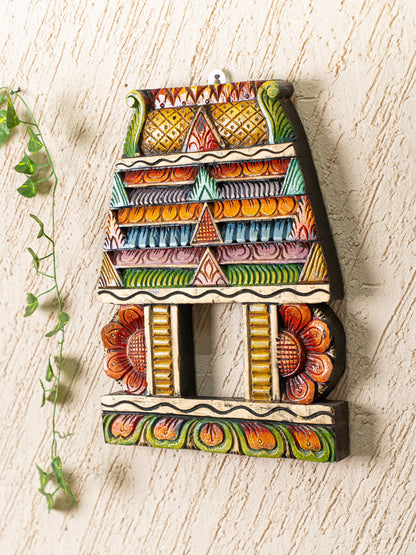Wooden Carved - Kovil Gopuram Wall Hanging - 15 inch - WL5269