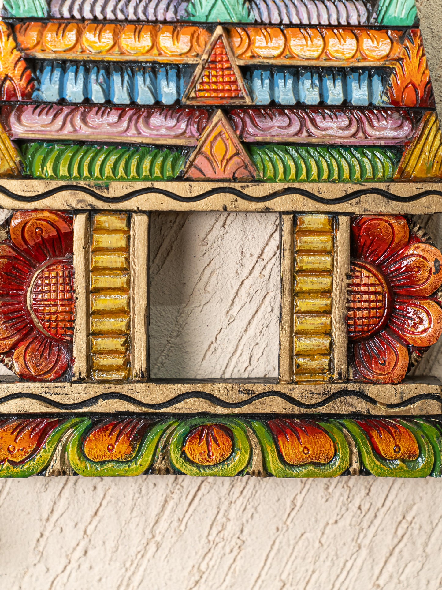 Wooden Carved - Kovil Gopuram Wall Hanging - 15 inch - WL5269