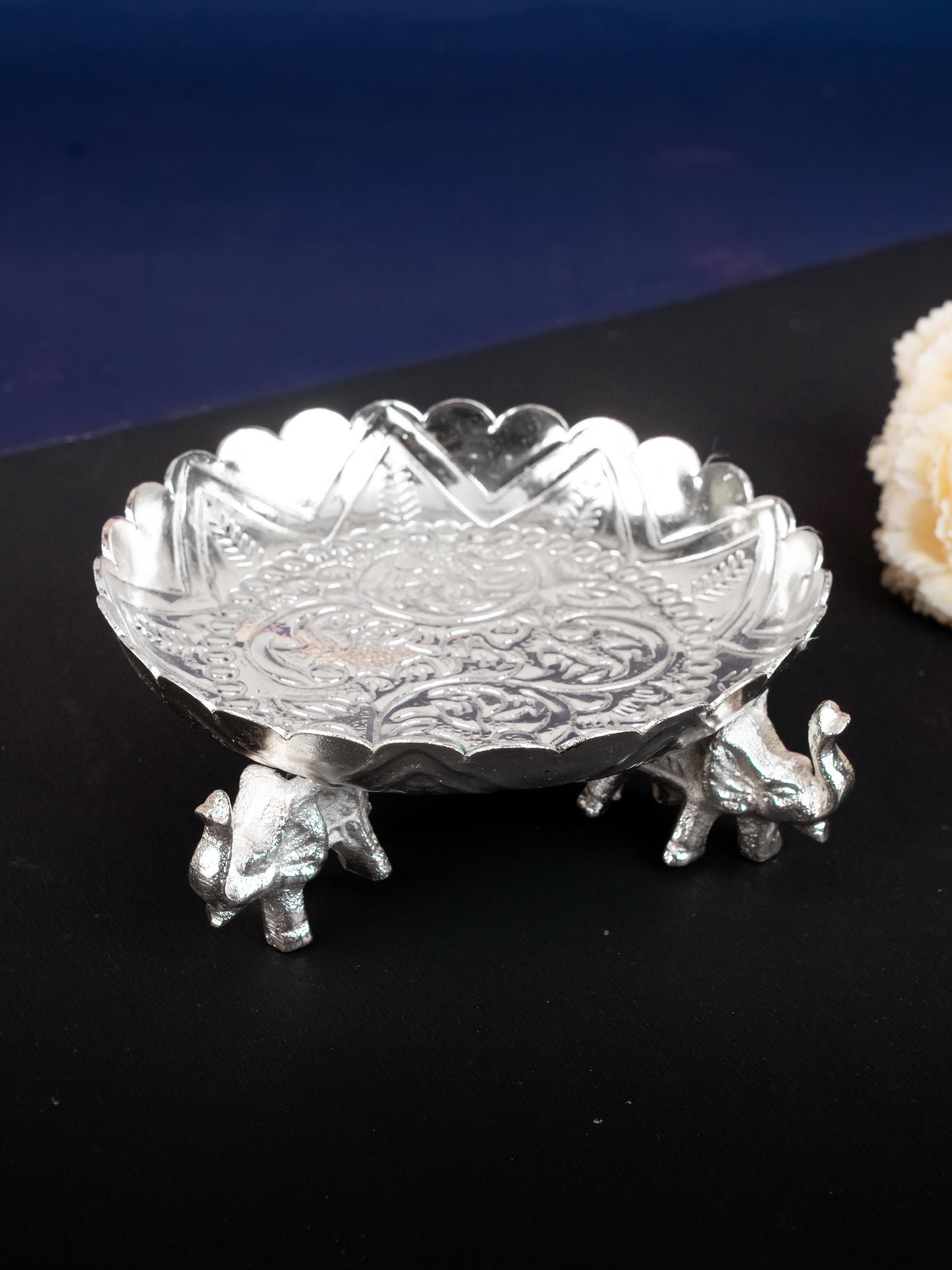 Fancy Pooja Tray with Elephant Stand - 6 inch - WL5270