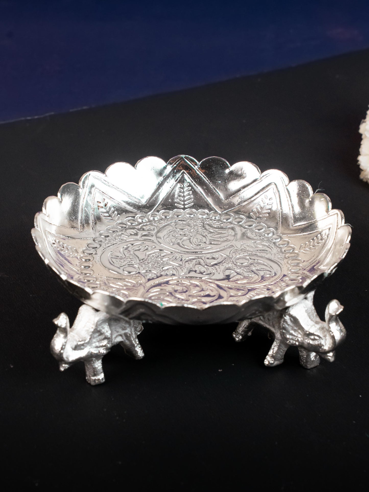 Fancy Pooja Tray with Elephant Stand - 6 inch - WL5270
