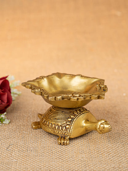 Brass Tortoise with Diya - 2 inch - WL5278