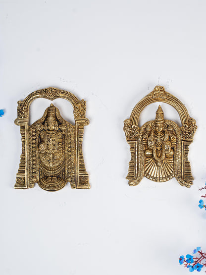 Brass Tirupati Balaji with Padmavathi Thayar Wall Hanging - 7 inch - WL5283