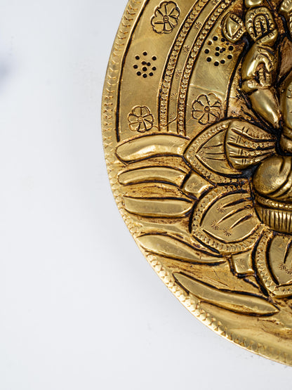 Brass Lotus Ganesha Round Plate Wall Hanging - 7 inch - WL5284