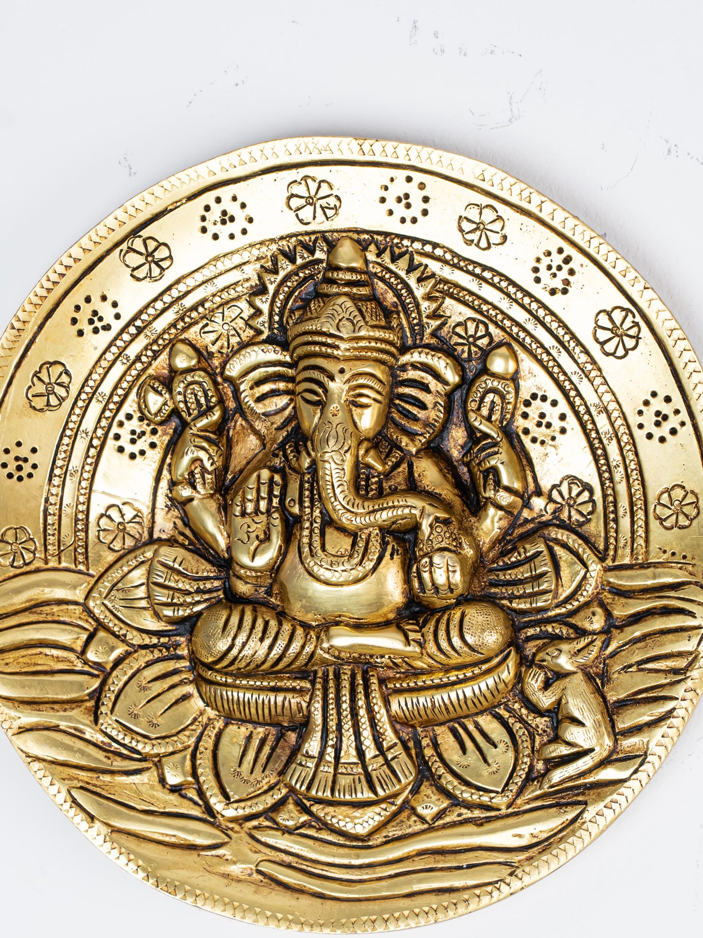 Brass Lotus Ganesha Round Plate Wall Hanging - 7 inch - WL5284