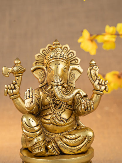 Brass Ganesha Idol - 7 inch - WL5285