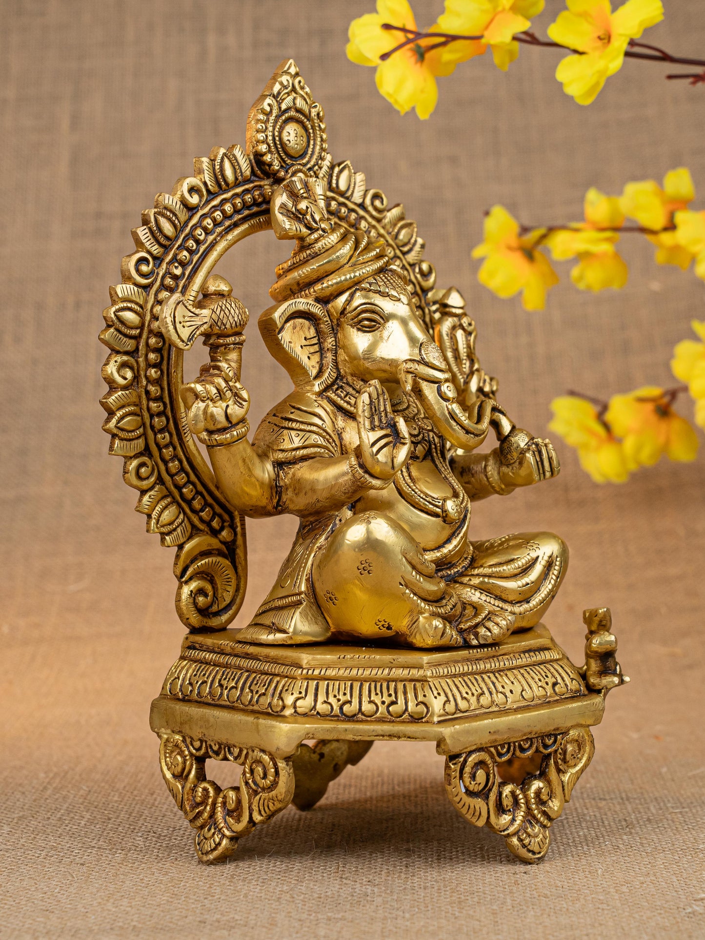 Brass Ganesha on Peetam - 10 inch - WL5286