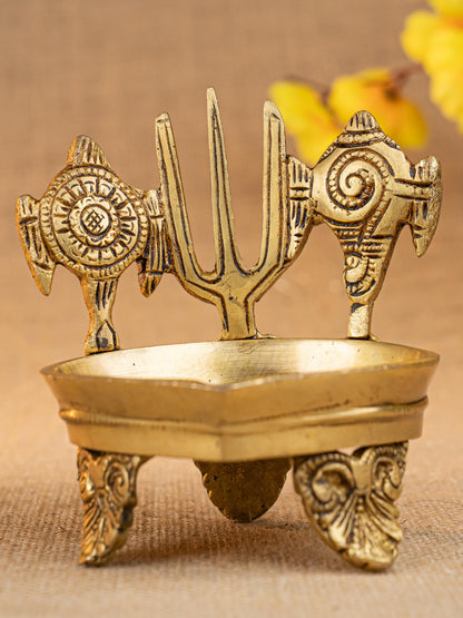 Brass Shanku Chakra Namah with Diya - 5 inch - WL5287