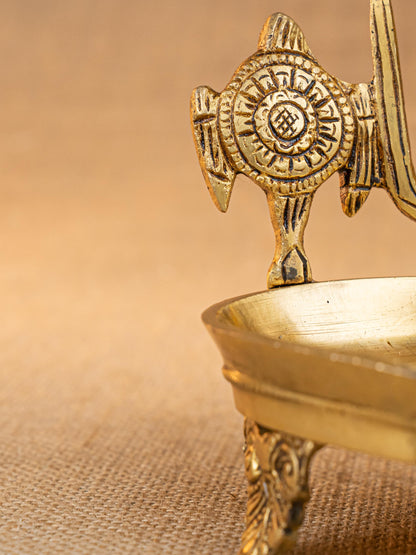 Brass Shanku Chakra Namah with Diya - 5 inch - WL5287