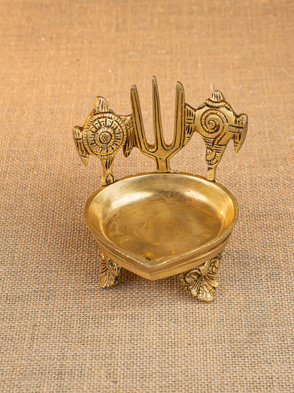 Brass Shanku Chakra Namah with Diya - 5 inch - WL5287