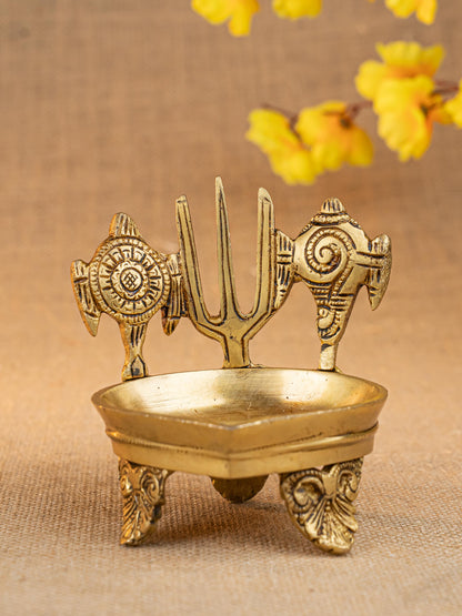 Brass Shanku Chakra Namah with Diya - 5 inch - WL5287