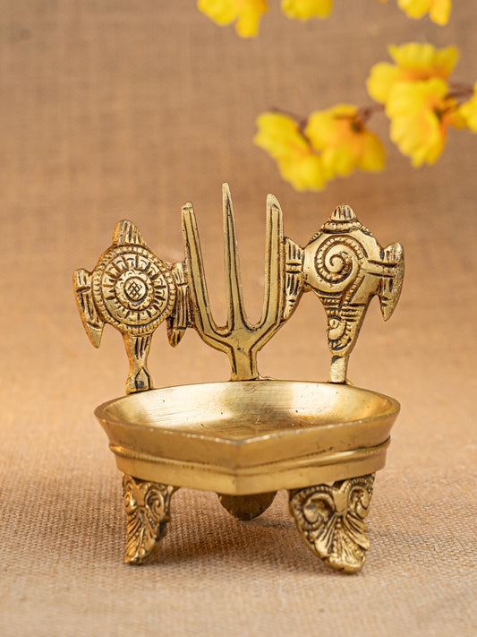 Brass Shanku Chakra Namah with Diya - 5 inch - WL5287