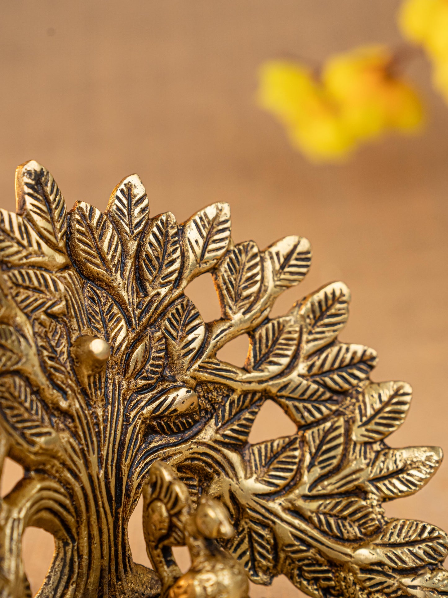 Brass Tree Peacock Five Face Diya  - 4 inch - WL5288