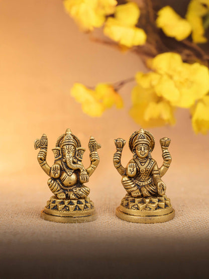Brass Lakshmi Ganesha Idol - Set of 2 - 3 inch - WL5290