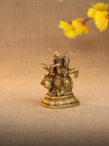 Brass Radha Krishna with Cow Idol - 3 inch - WL5291
