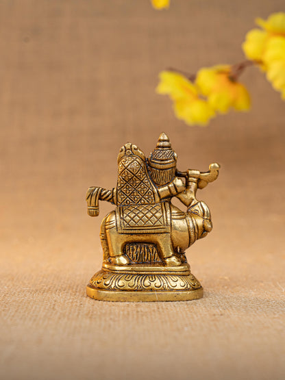 Brass Radha Krishna with Cow Idol - 3 inch - WL5291