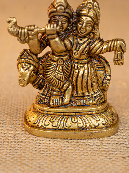 Brass Radha Krishna with Cow Idol - 3 inch - WL5291