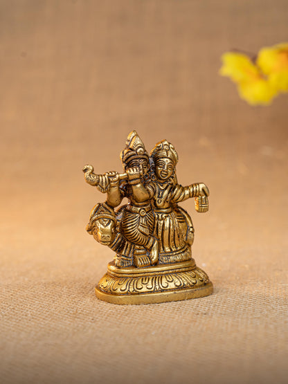 Brass Radha Krishna with Cow Idol - 3 inch - WL5291