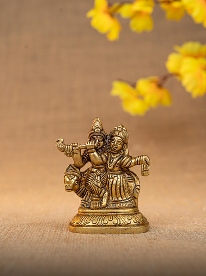 Brass Radha Krishna with Cow Idol - 3 inch - WL5291