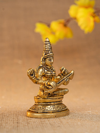 Brass Lakshmi Ganesha Saraswathi Idol - Set of 3 - 4 inch - WL5293
