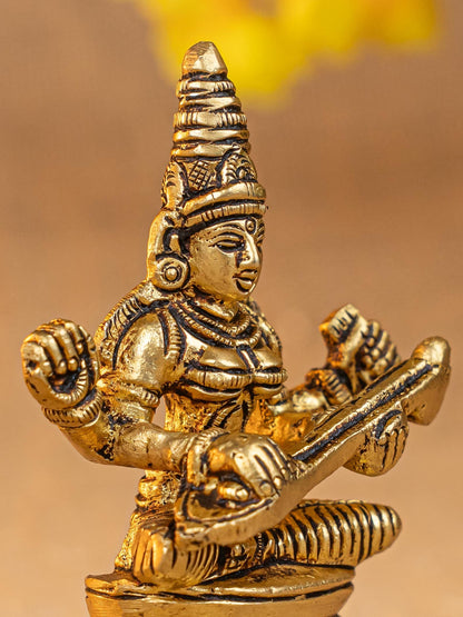 Brass Lakshmi Ganesha Saraswathi Idol - Set of 3 - 4 inch - WL5293