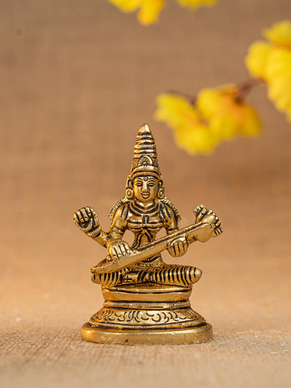 Brass Lakshmi Ganesha Saraswathi Idol - Set of 3 - 4 inch - WL5293