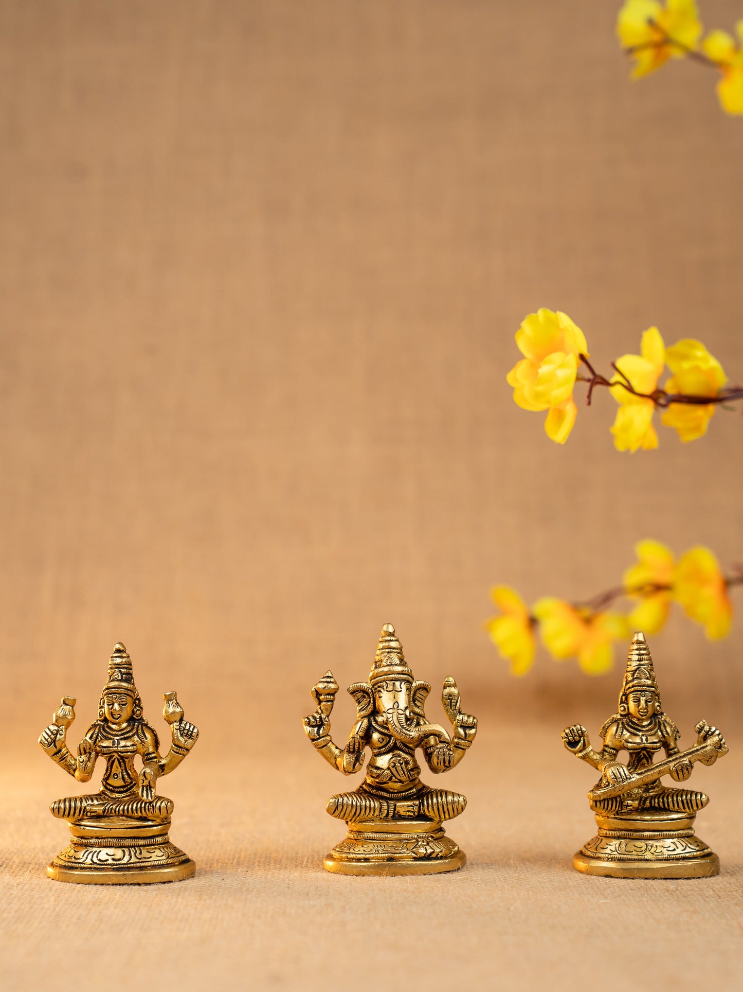 Brass Lakshmi Ganesha Saraswathi Idol - Set of 3 - 4 inch - WL5293