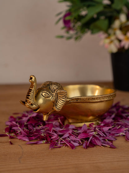 Brass Elephant with Diya - 4 inch - WL5297