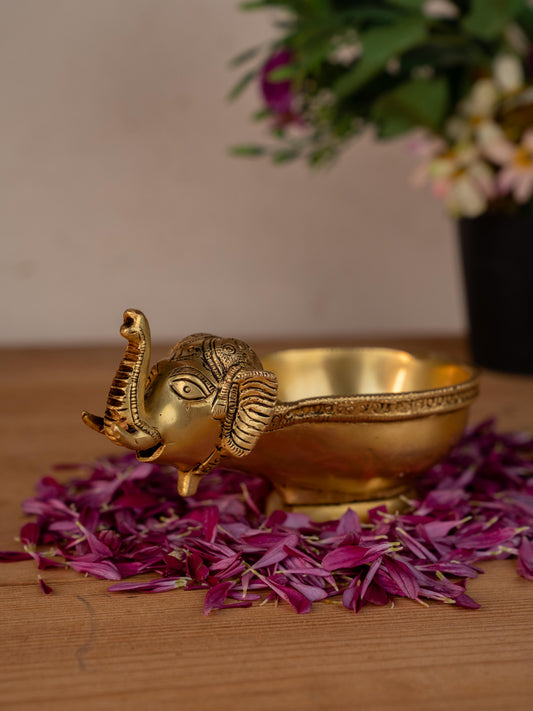 Brass Elephant with Diya - 4 inch - WL5297