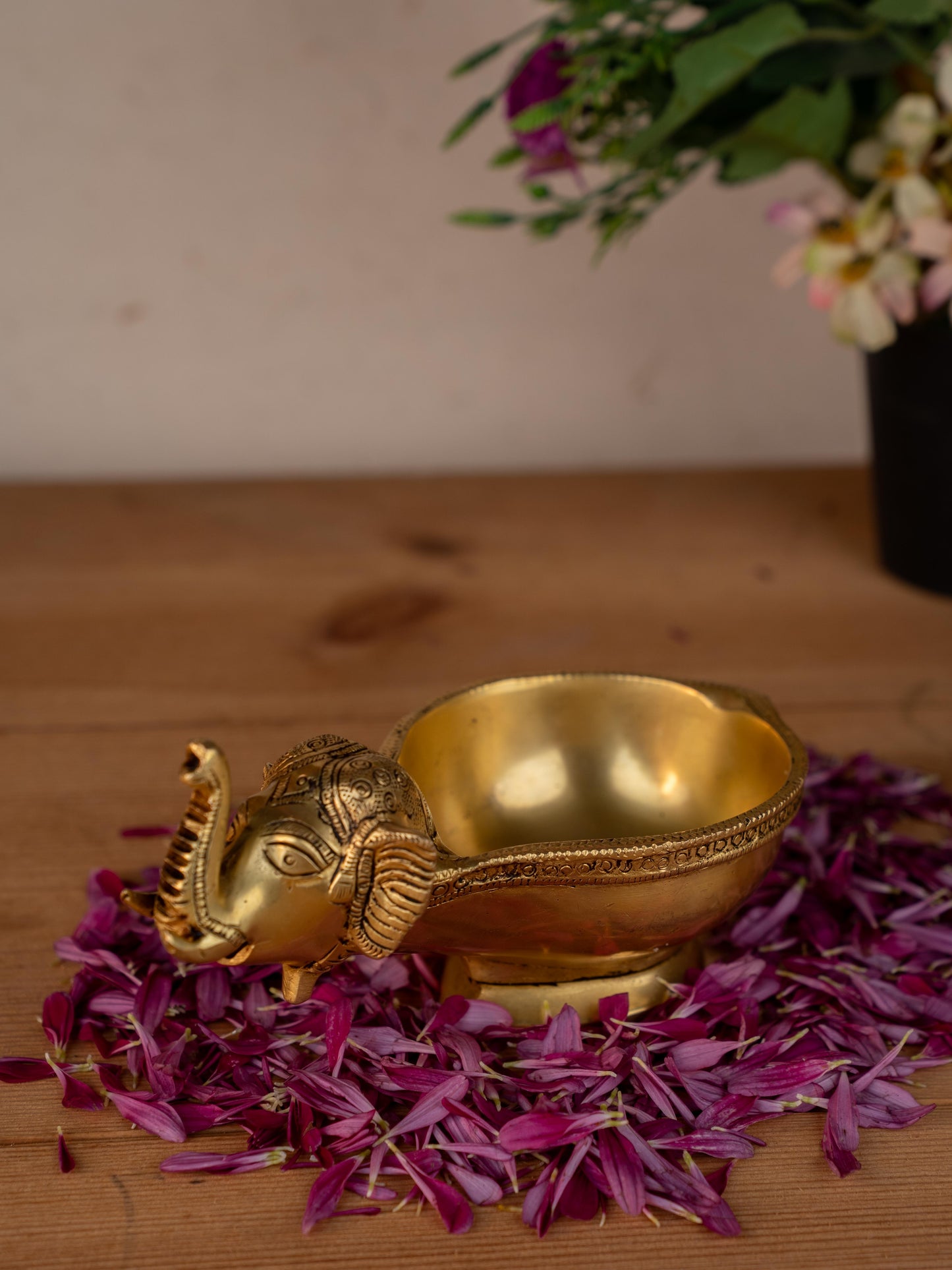 Brass Elephant with Diya - 4 inch - WL5297