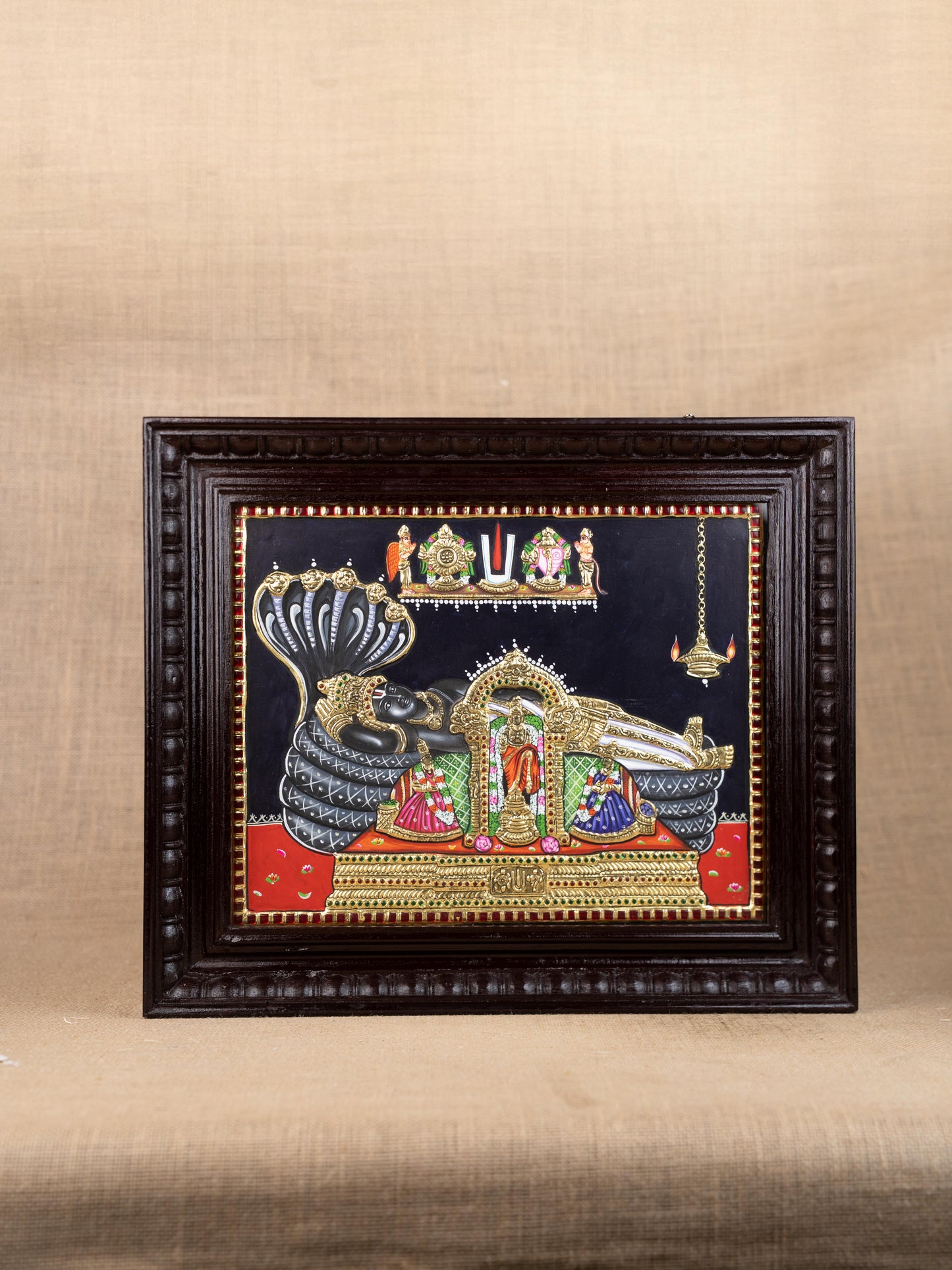 Tanjore Painting - Ranganathar - Flat (Gold Foil) - 15x12 inch - WL5330