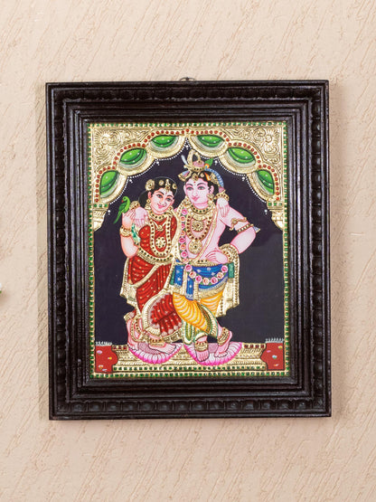 Tanjore Painting - Radha-Krishna - Flat (Gold Foil) - 15x12 inch - WL5336
