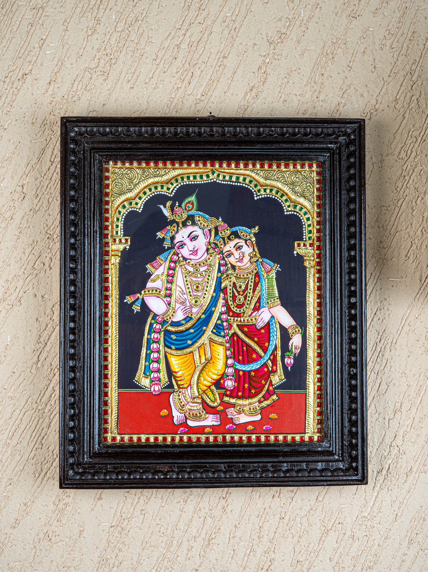 Tanjore Painting - Radha-Krishna - Flat (Gold Foil) - 15x12 inch - WL5336