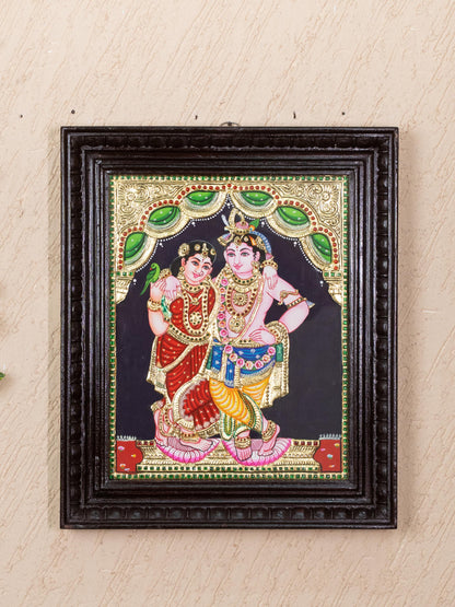 Tanjore Painting - Radha-Krishna - Flat (Gold Foil) - 15x12 inch - WL5336