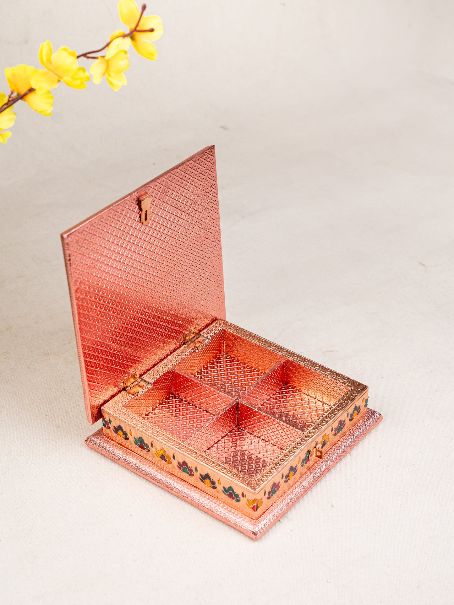 Customized - Meenakari Dry Fruit Box - Copper - 8x8 inch - WL5339