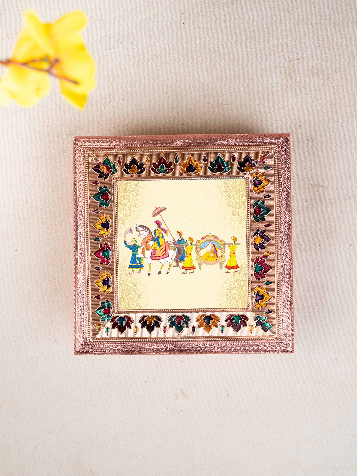 Customized - Meenakari Dry Fruit Box - Copper - 8x8 inch - WL5339