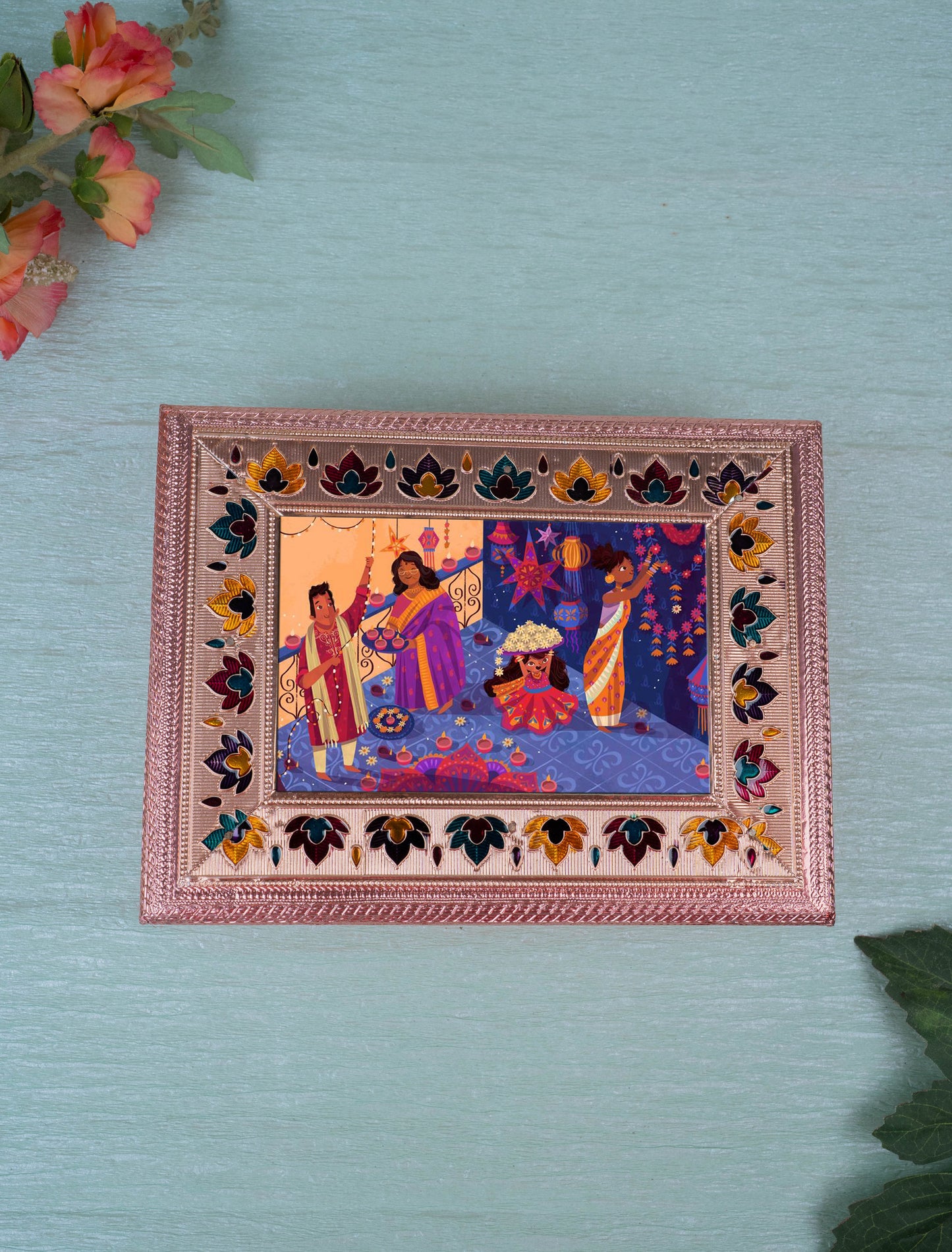 Customized - Meenakari Dry Fruit Box - 9x6 inch - Copper - WL5340