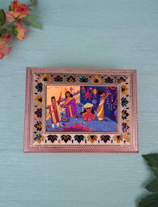 Customized - Meenakari Dry Fruit Box - 9x6 inch - Copper - WL5340