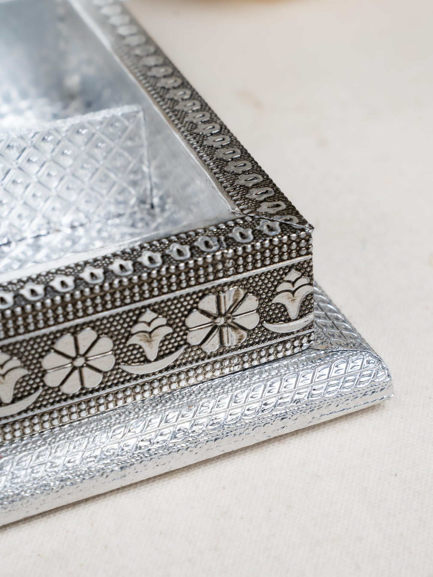 Customized - Meenakari Dry Fruit Box - 9x6 inch - Silver - WL5354