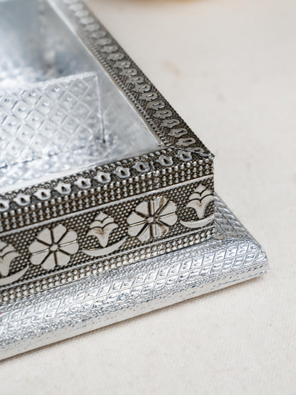 Customized - Meenakari Dry Fruit Box - 9x6 inch - Silver - WL5354