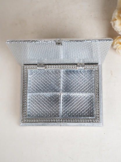Customized - Meenakari Dry Fruit Box - 9x6 inch - Silver - WL5354