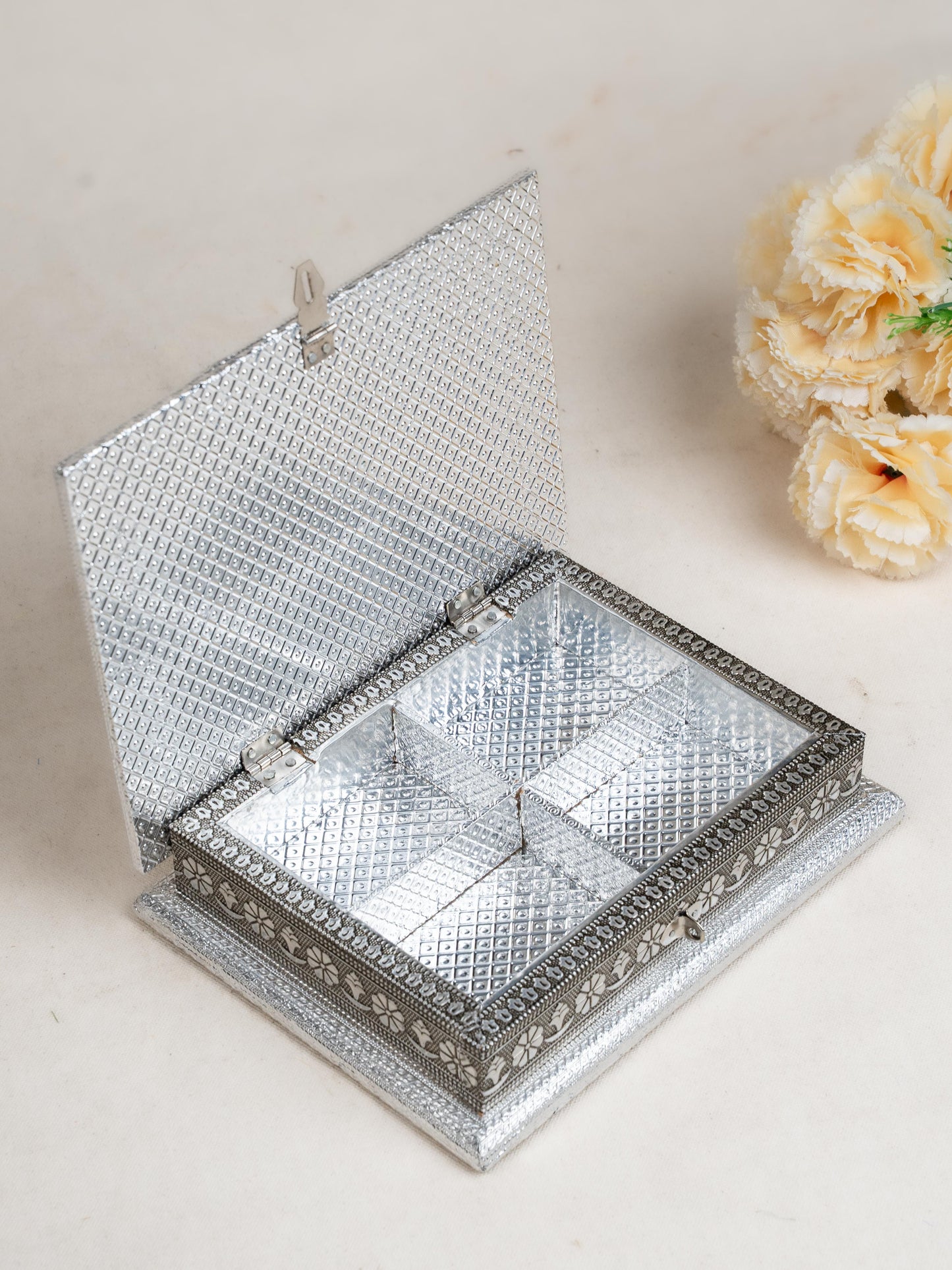 Customized - Meenakari Dry Fruit Box - 9x6 inch - Silver - WL5354