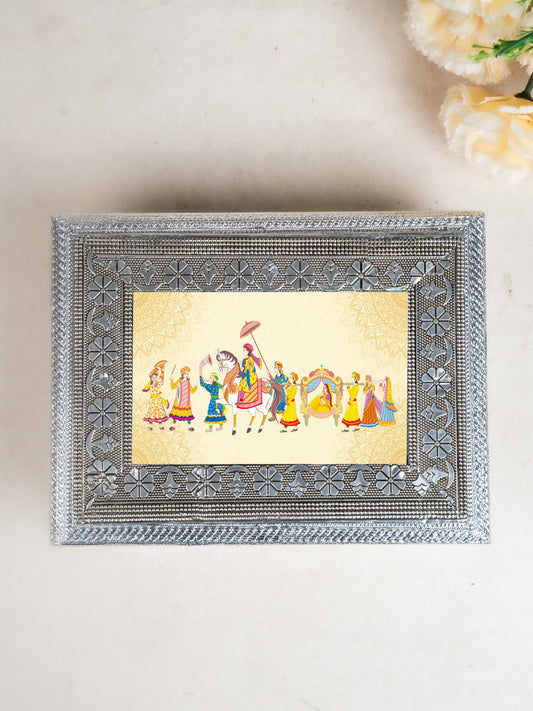 Customized - Meenakari Dry Fruit Box - 9x6 inch - Silver - WL5354