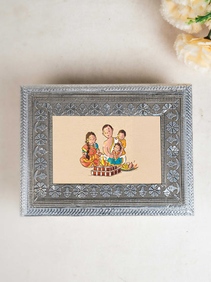 Customized - Meenakari Dry Fruit Box - 9x6 inch - Silver - WL5354