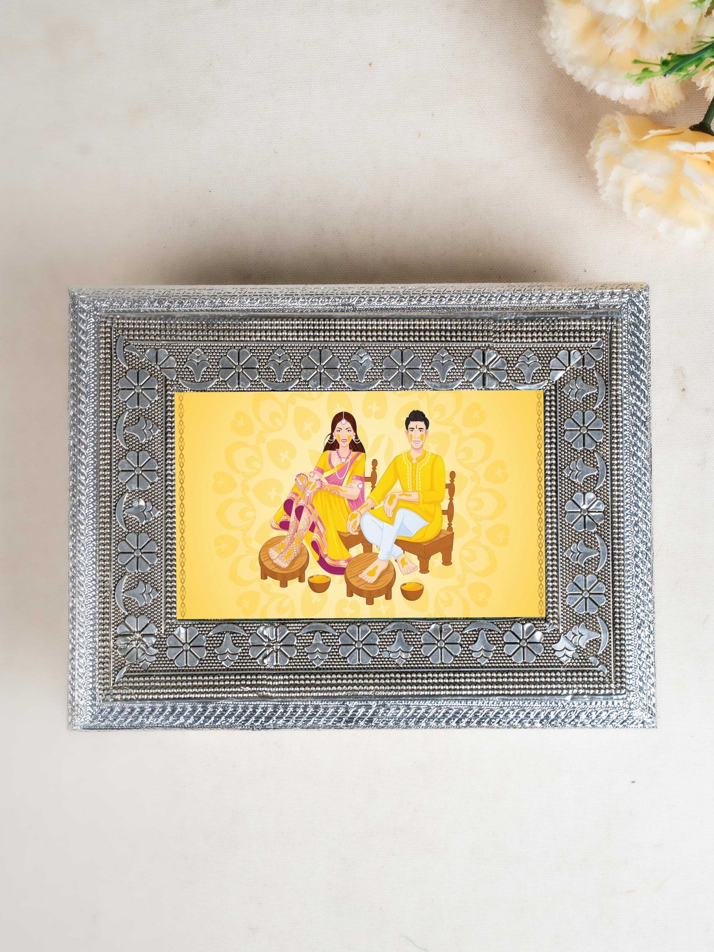Customized - Meenakari Dry Fruit Box - 9x6 inch - Silver - WL5354