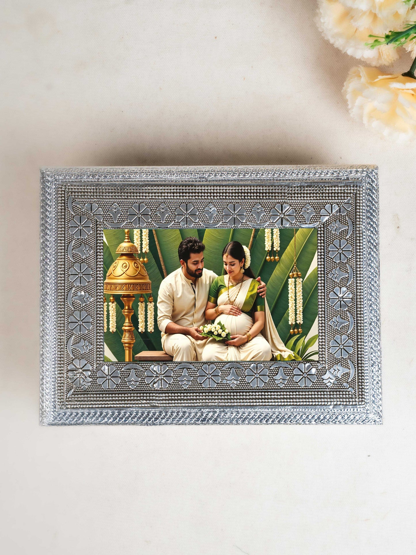 Customized - Meenakari Dry Fruit Box - 9x6 inch - Silver - WL5354